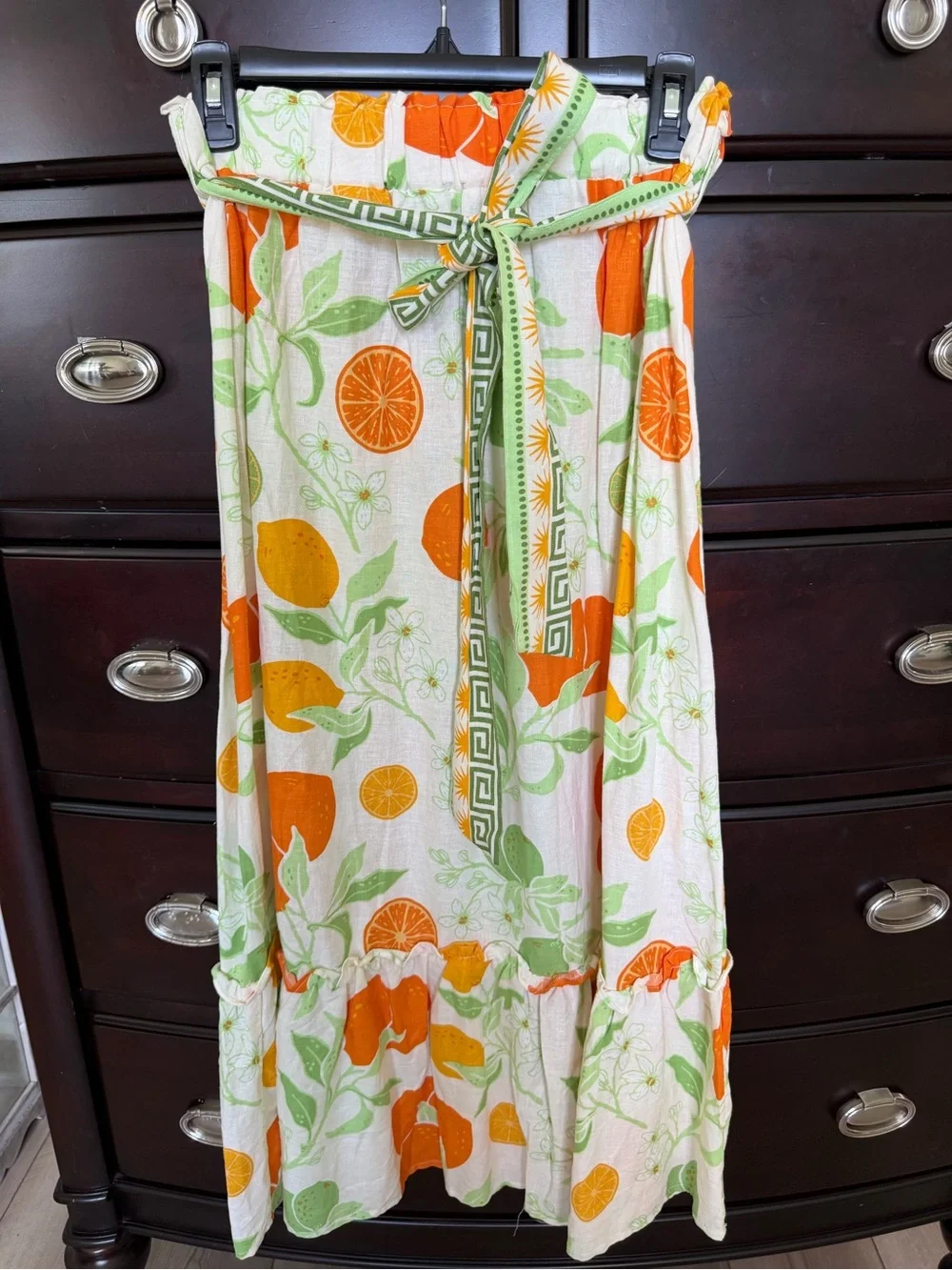 Rachel Zoe Maxi Skirt with Orange & Green Citrus Print